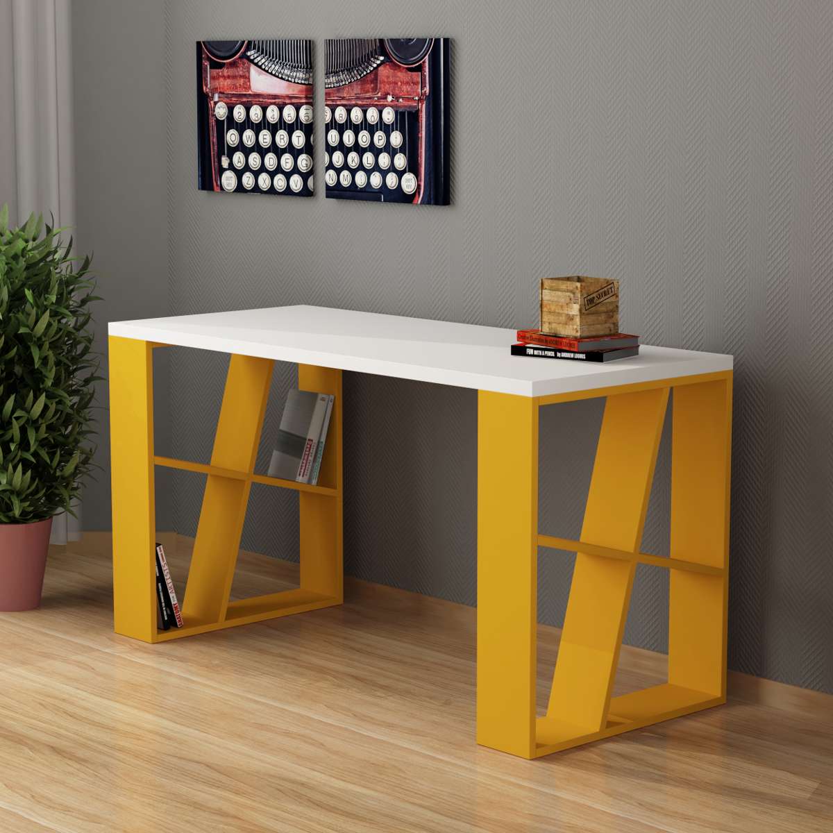 שולחן כתיבה Honey Working table צהוב/לבן מסדרת Decoline