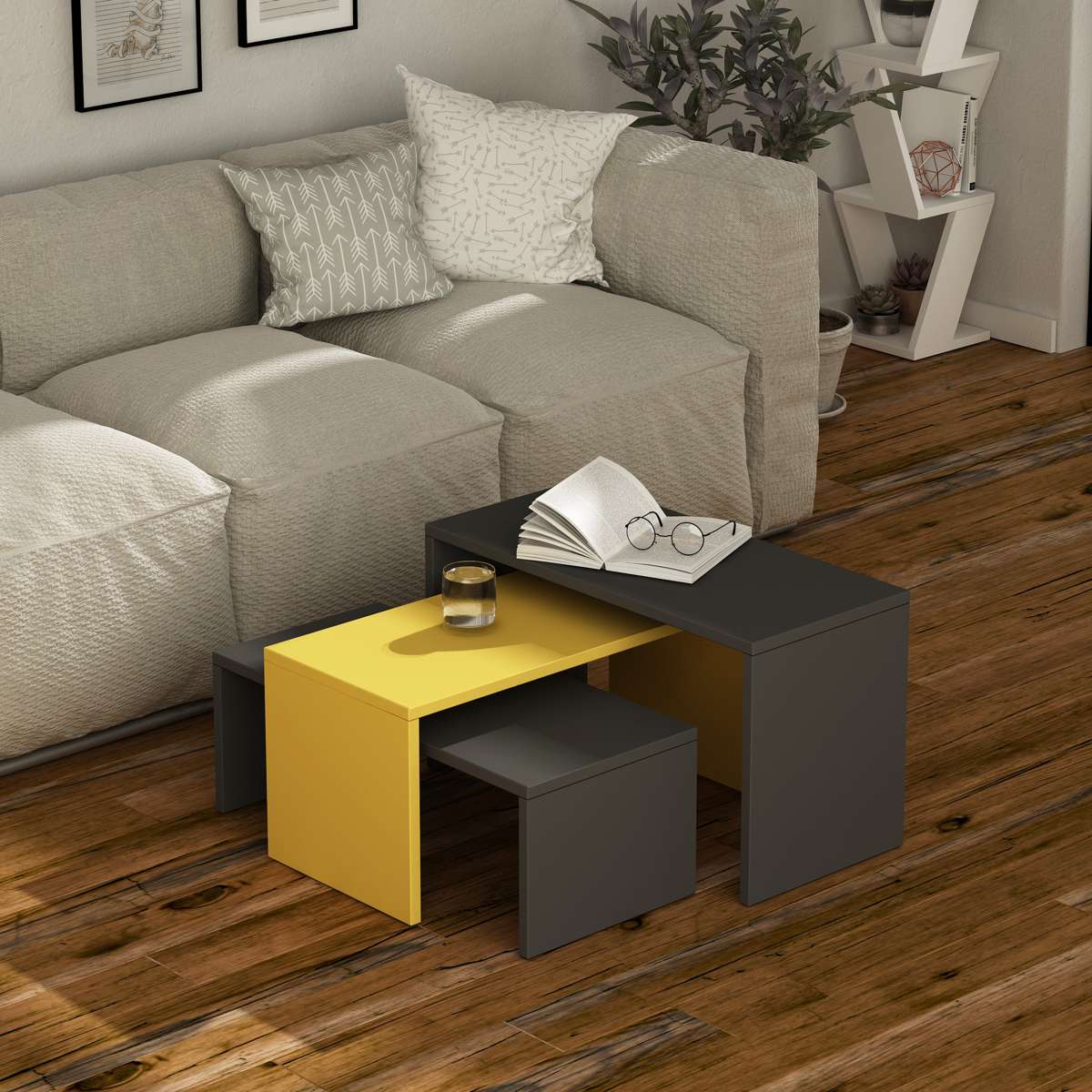 שולחן סלון Kanta אפור/צהוב מסדרת Decoline