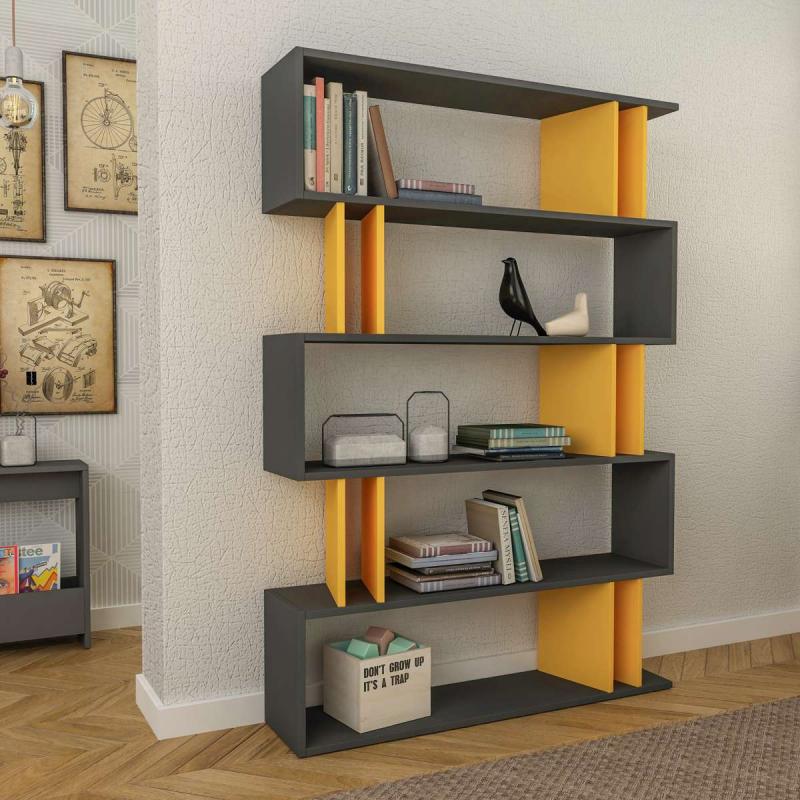 כוננית Partiro Bookcase אפור/צהוב מסדרת Decoline
