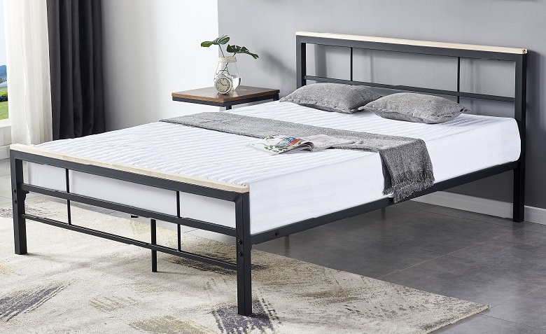 מיטה זוגית למזרן 140x190 ממתכת דגם Linna שחור אלון