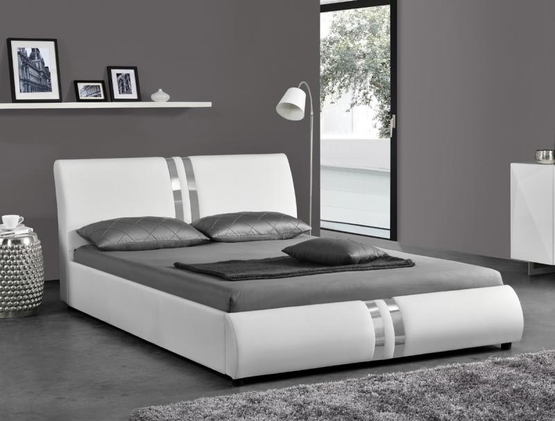 מיטה זוגית מעוצבת ומרופדת בציפוי דמוי עור לבן המתאימה למזרון 140/190 דגם גלי