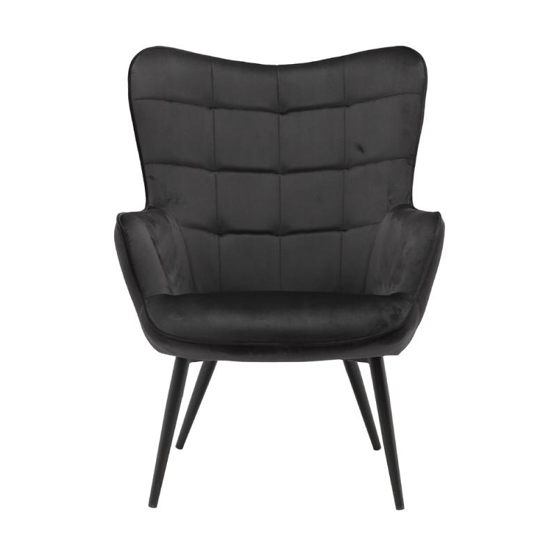 כורסא מלכותית מעוצבת עם רגלי מתכת וריפוד קטיפתי דגם בוסטון שחור