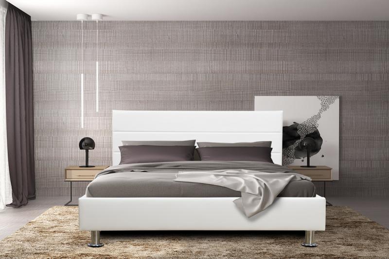 מיטה זוגית 140x190 מעוצבת בריפוד דמוי עור לבן דגם פיזה