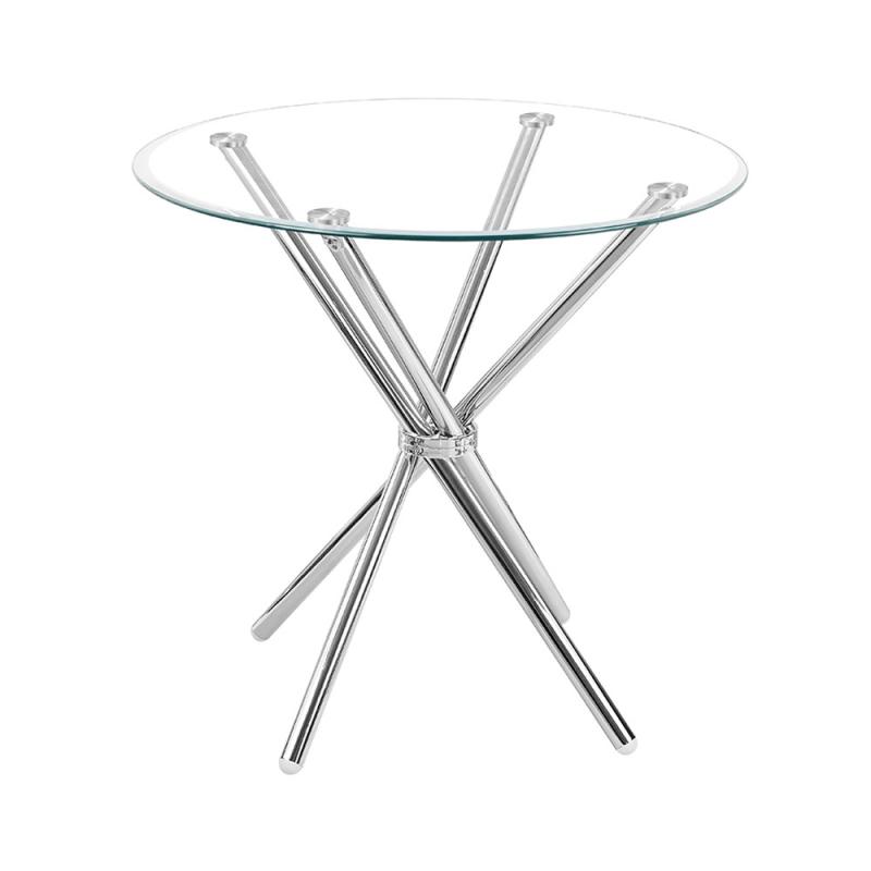  שולחן אוכל זכוכית עגול 80 סמ עם רגלי כרום  דגם לסטר