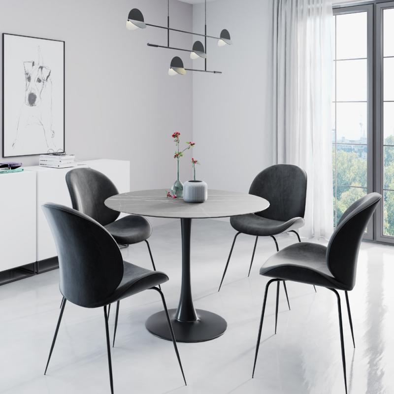 פינת אוכל עגולה עם שולחן פלטת אבן ייחודית ו-4 כסאות מרופדים  דגם שפילד-אגם צבע אפור