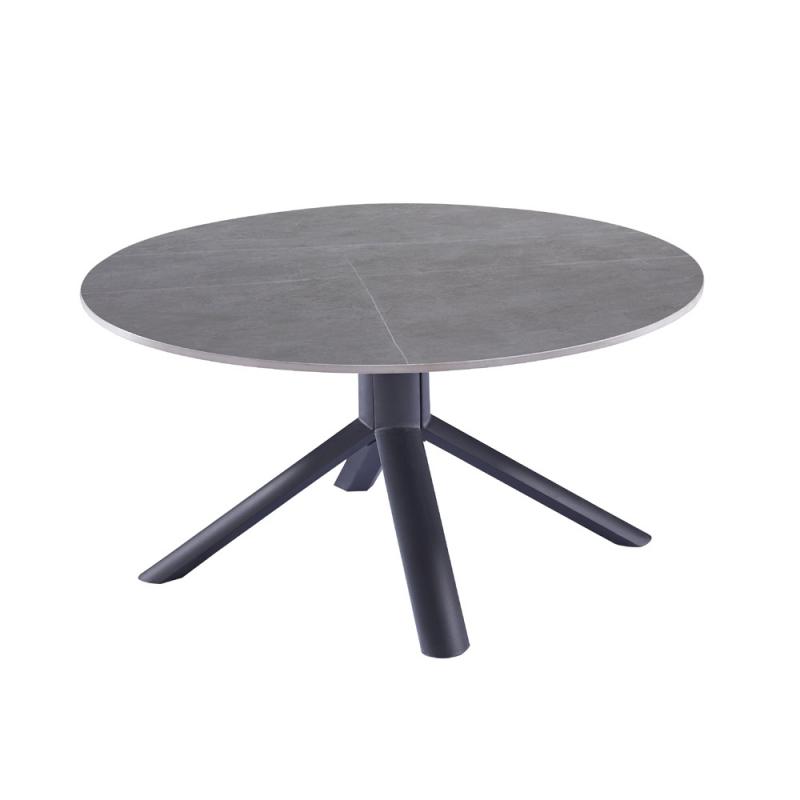 שולחן סלון קרמיקה עגול 90 סמ עם רגלי ברזל  דגם זאוס אפור