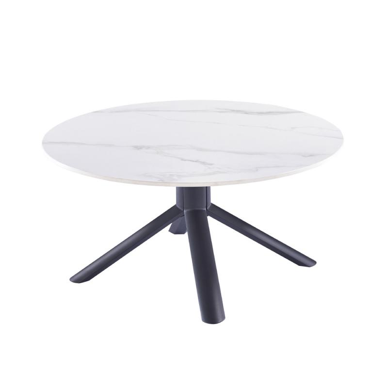 שולחן סלון קרמיקה עגול 90 סמ עם רגלי ברזל  דגם זאוס לבן