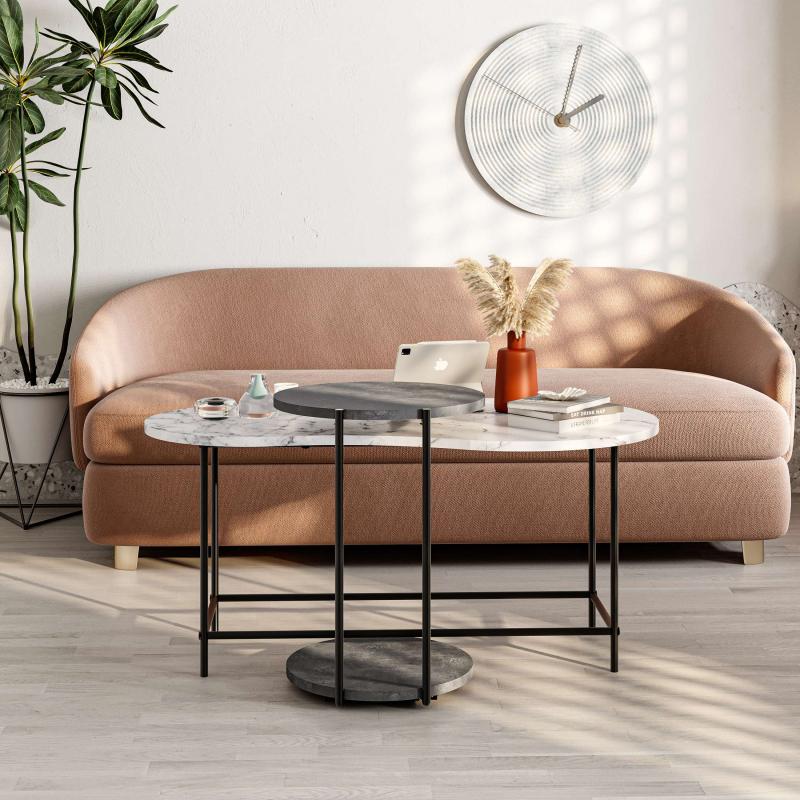 שולחן סלון CUDDLE COFFEE TABLE לבן שיש/אפור מסדרת Decoline